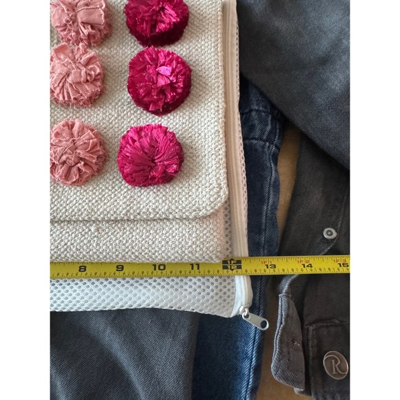 Stella Dot Clutch‎ Envelope Bag Woven Pom Pom Embellished Ombre Colors